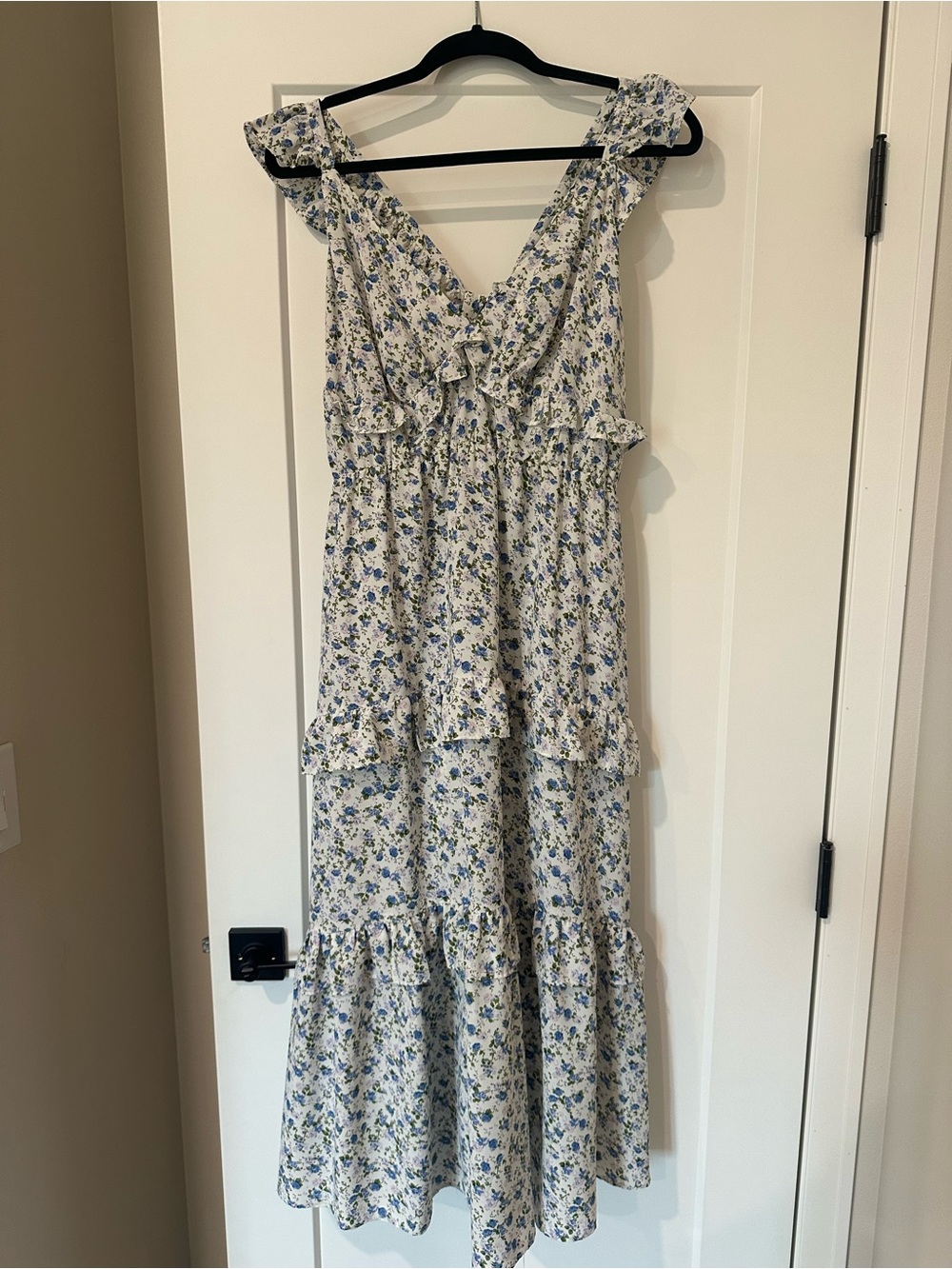 ARULA Cream Maxi Dress with Blue Floral Print